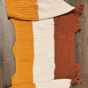 Colorblock Scoop Neck Sweater in Mustard, Cream & Rust